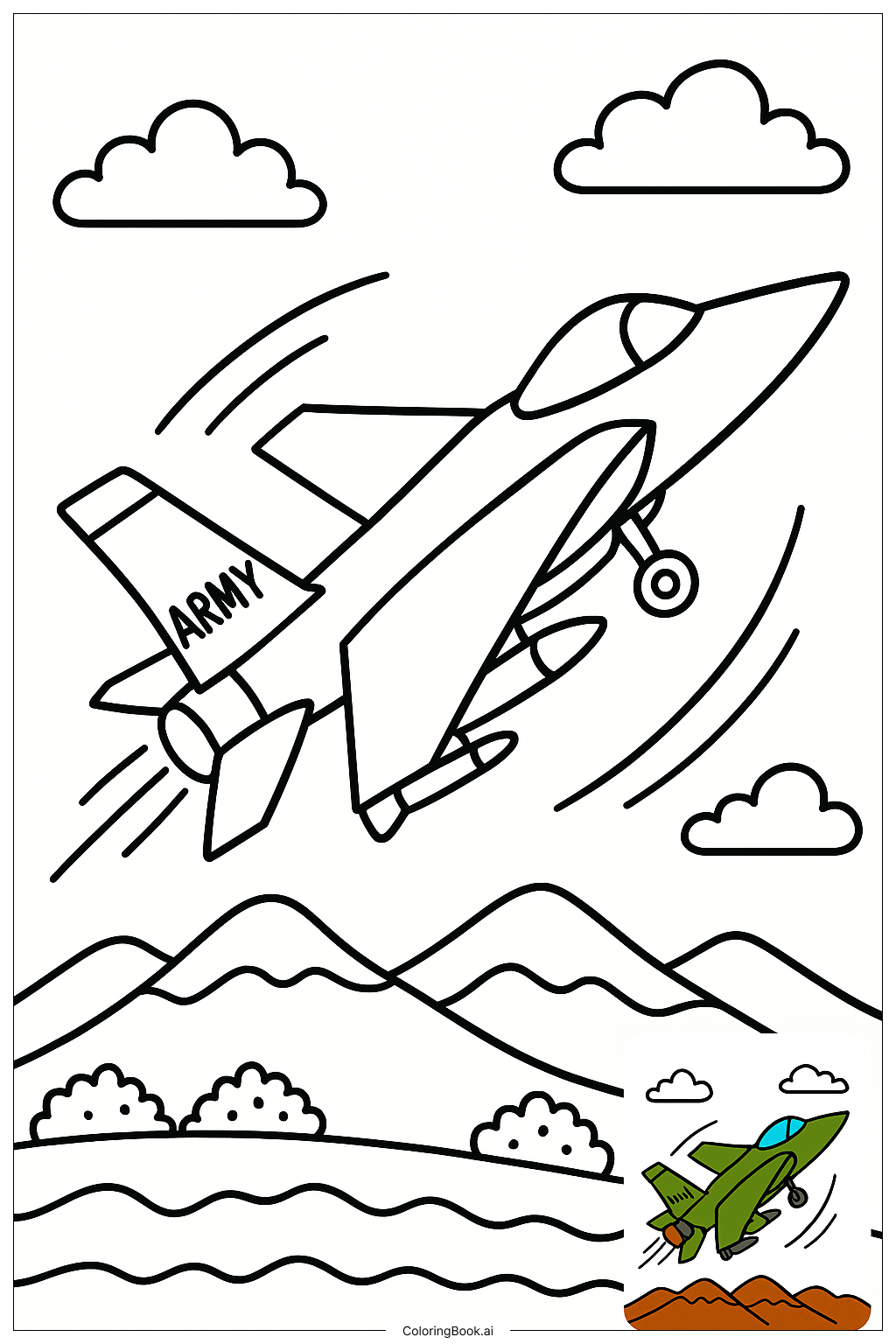  Page de coloriage Avion de l'armée réalisant des acrobaties 