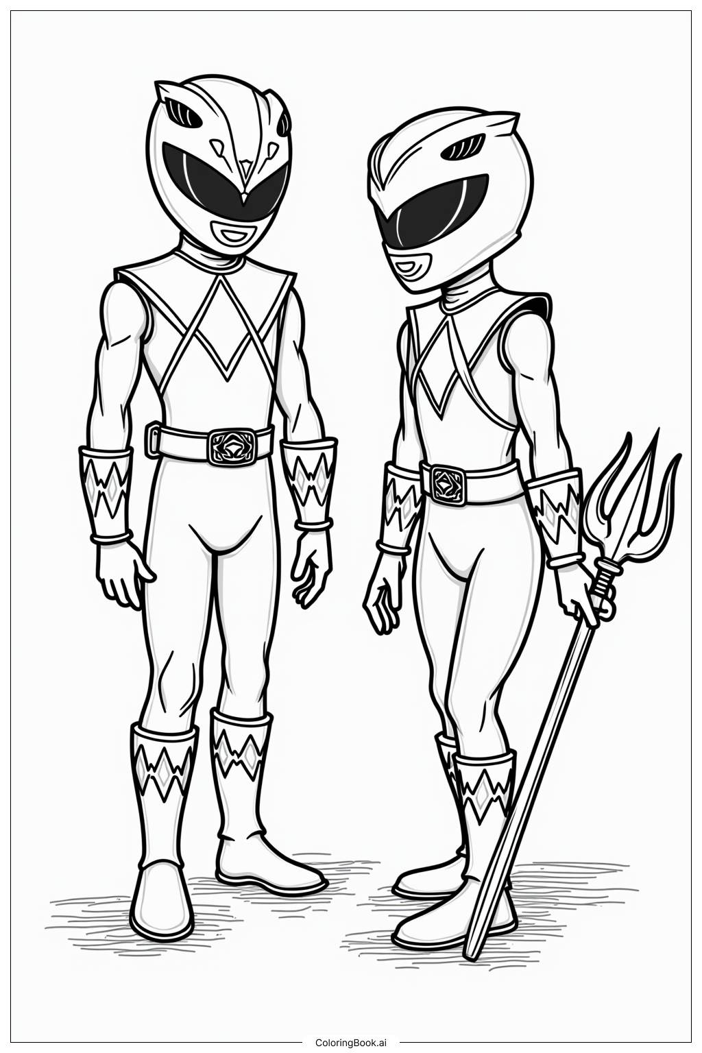  Power Rangers Using Signature Weapons Coloring Page 