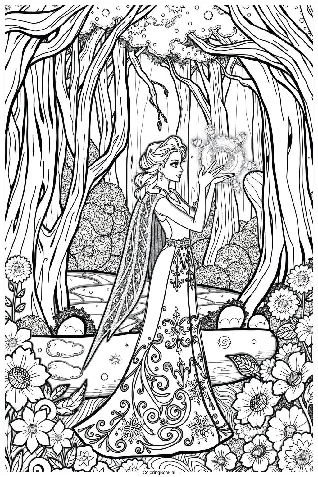  Elsa Frozen 2 in the Enchanted Forest Coloring Page 