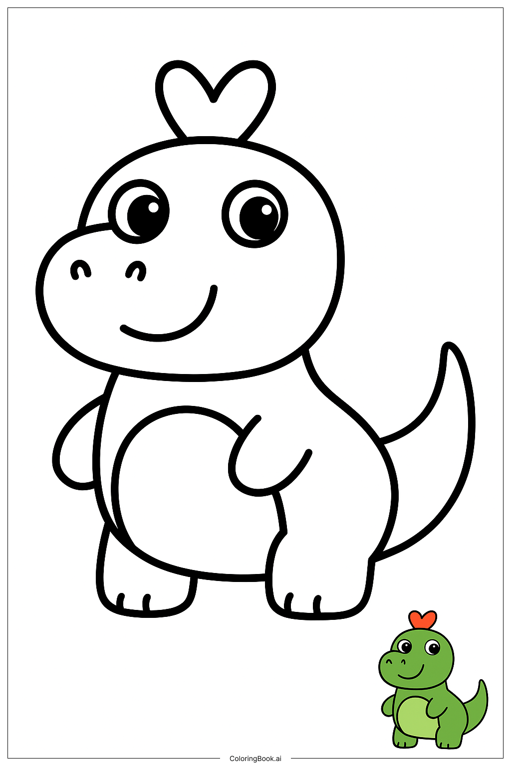  Page de coloriage Dinosaures portant une couronne en forme de cœur 