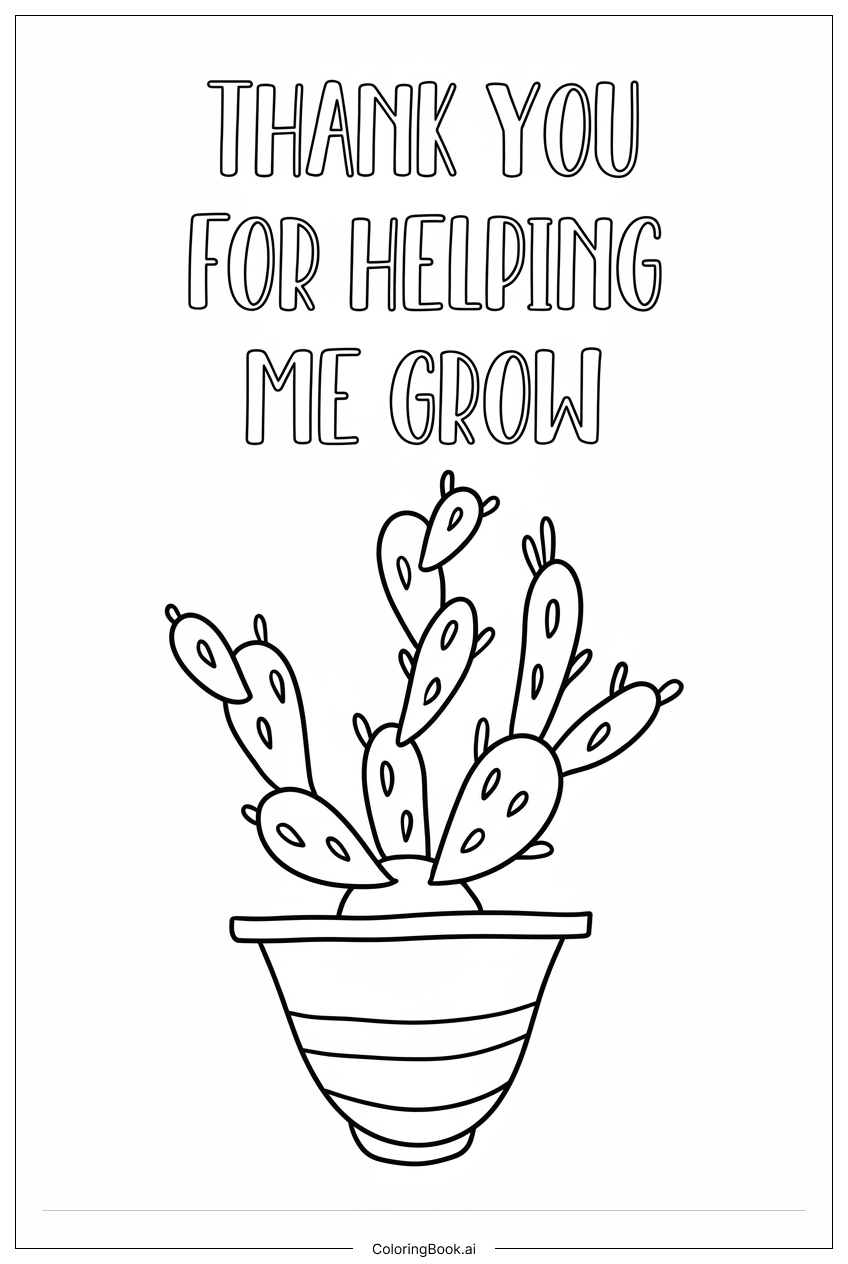 Página para colorear de Gracias por Ayudarme a Crecer Lindo Cactus
