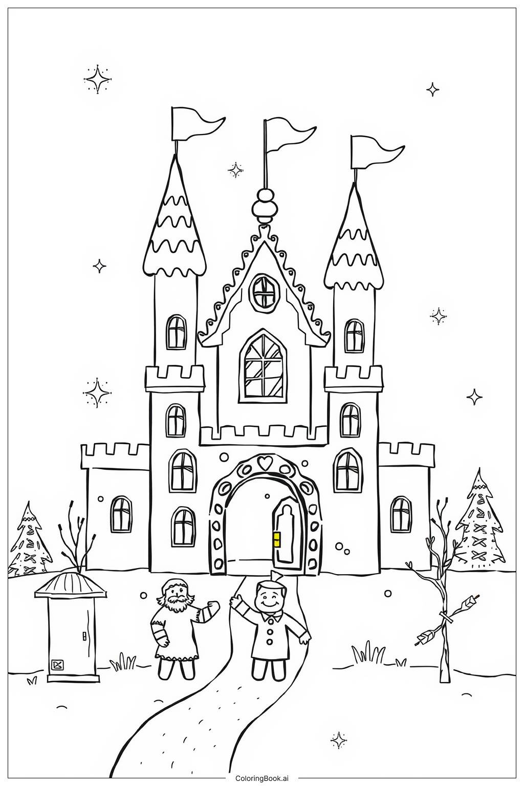  Gingerbread Kingdom with Characters Coloring Page 