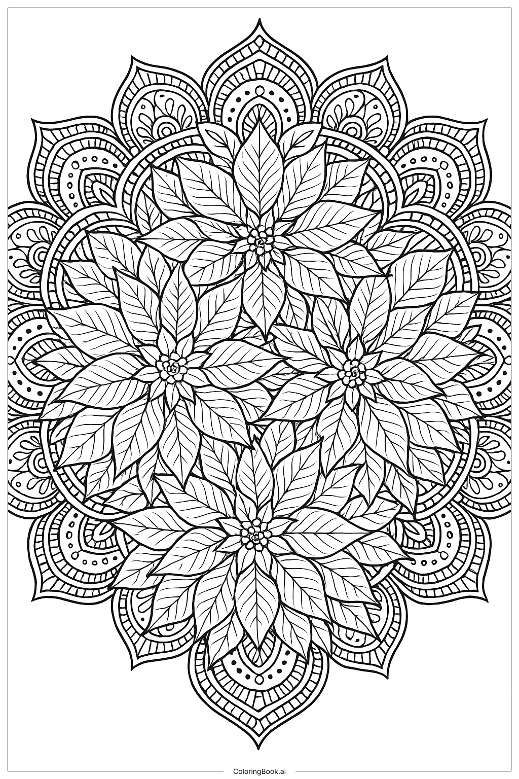 Intricate Poinsettia Mandala Pattern Coloring Page