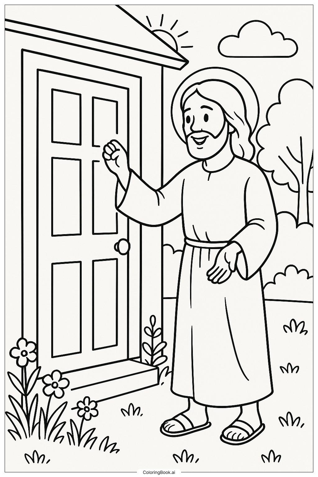 Página para colorear de Jesús Tocando la Puerta
