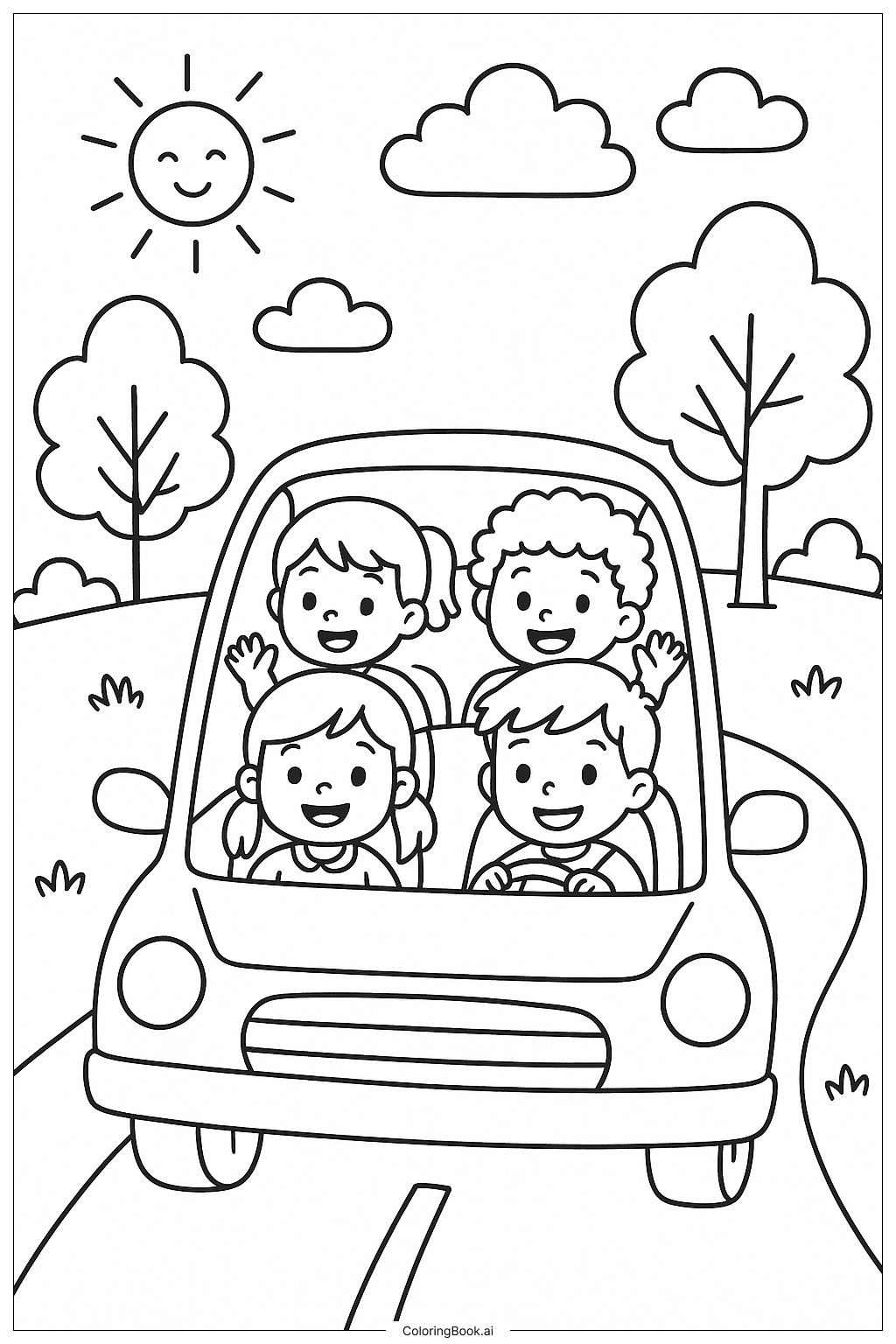  Friends On A Summer Road Trip Coloring Page 
