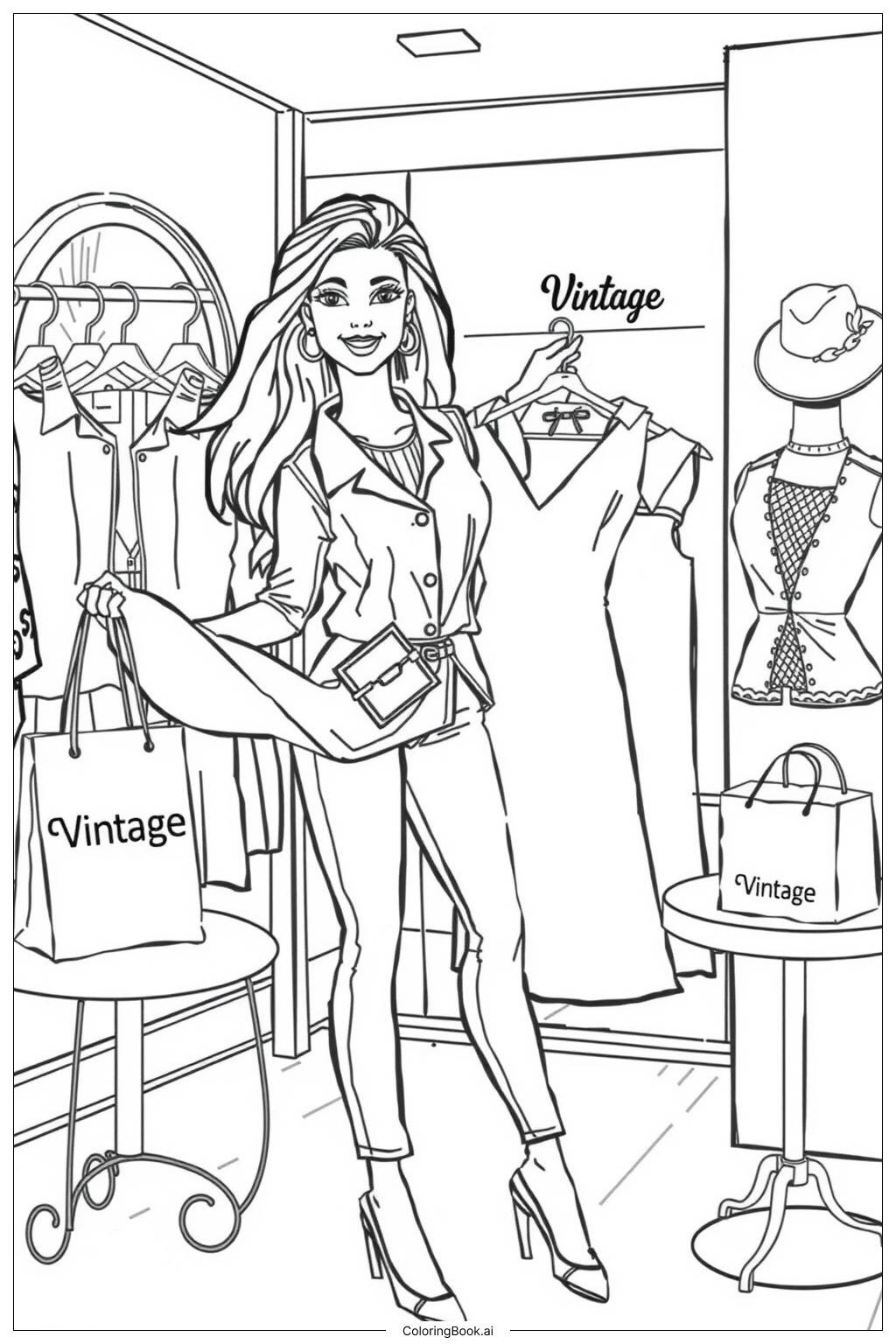  barbie shopping for a vintage outfit-2 Coloring Page 