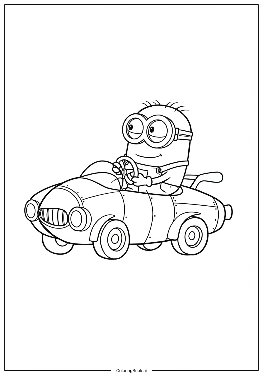  Minion Driving Rocket Car Coloring Page 