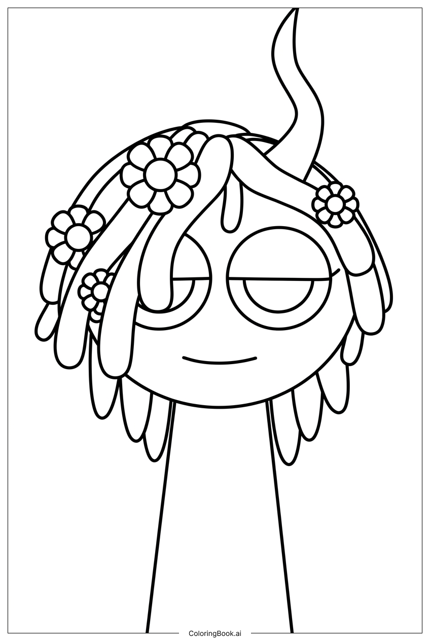 Page de coloriage Sprunki Nymphe des Fleurs Sourit dans un Pré Paisible