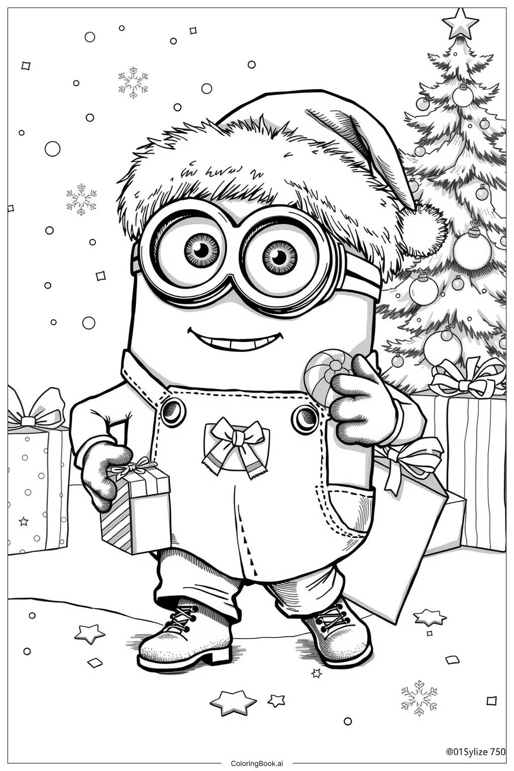  cute minion wearing a santa hat Coloring Page 