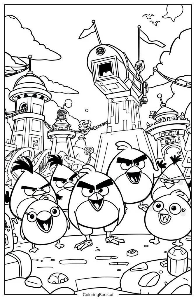  Página para colorir de Cena do filme dos Angry Birds 