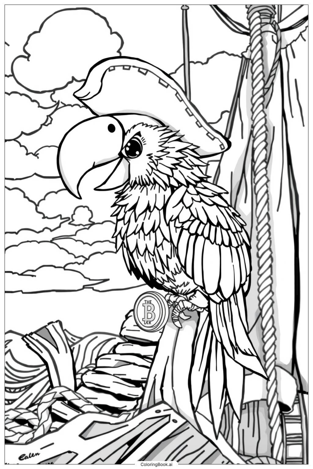  Pirate Parrot on a Perch Coloring Page 