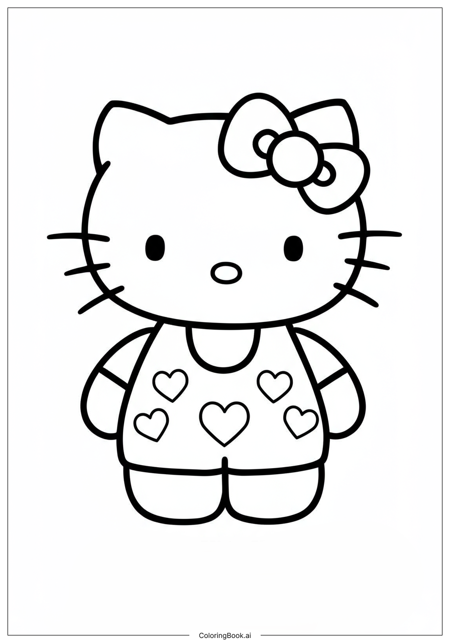  Hello Kitty Painting Hearts on Clothes Coloring Page 