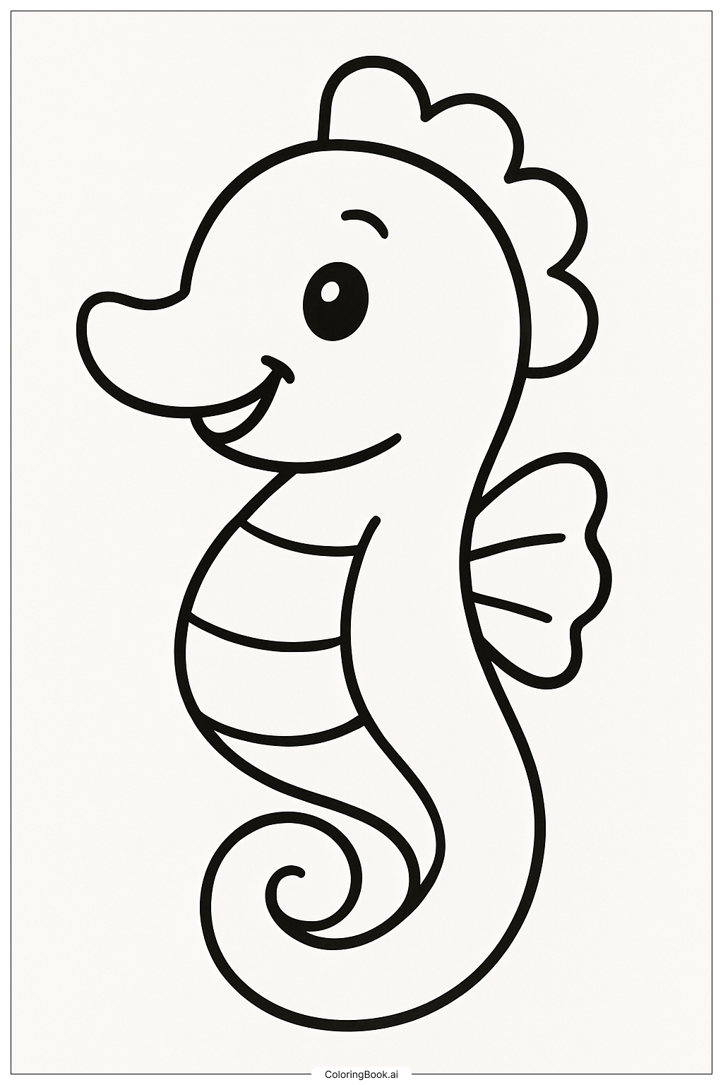 Página para colorear de Gran Caballito de Mar Feliz para Niños Pequeños