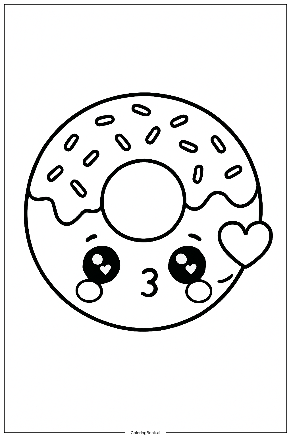  Kawaii Donut Blowing A Kiss Coloring Page 