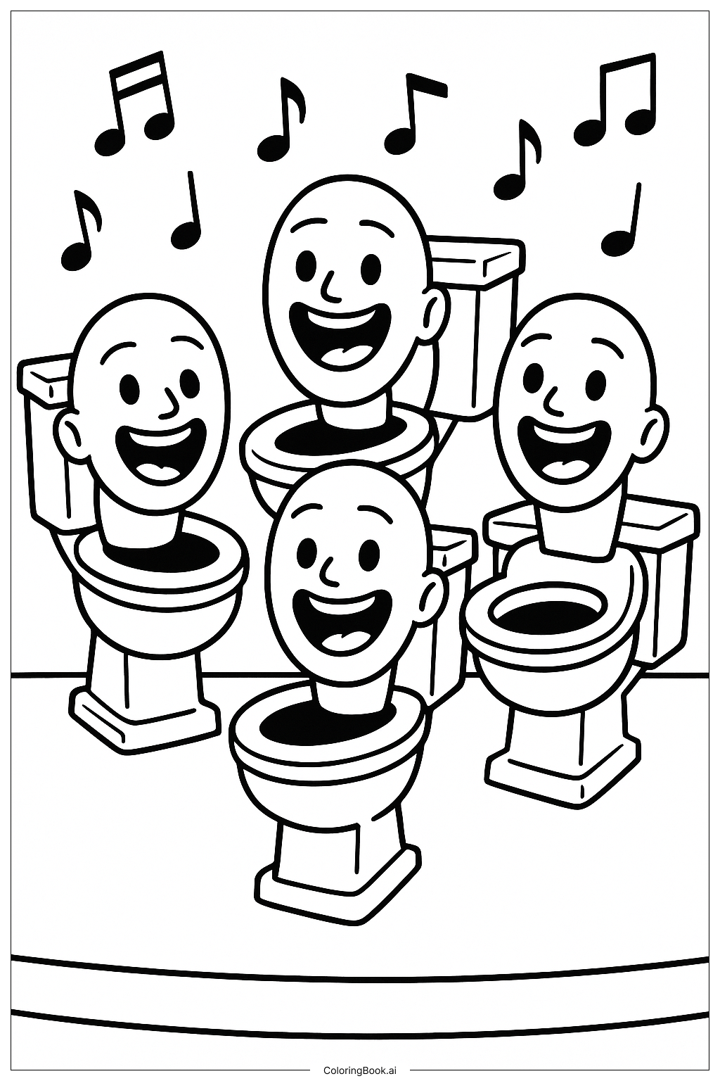  Page de coloriage Un Groupe de Toilettes Skibidi Chantantes 