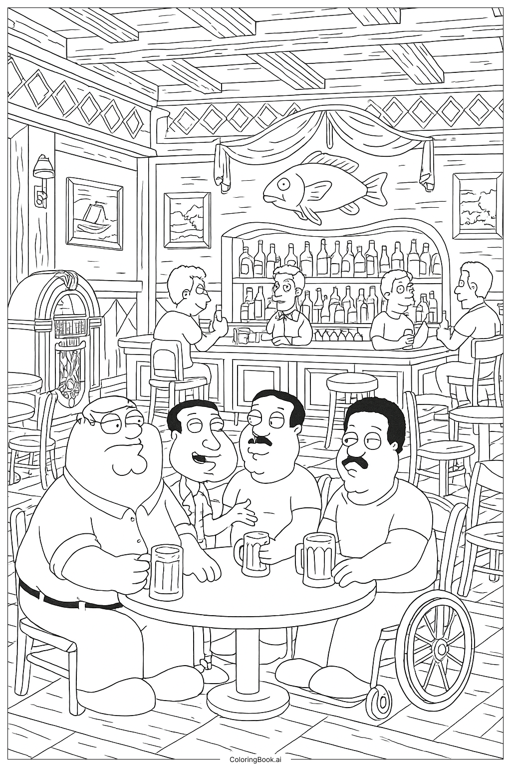 Family Guy Detailed Drunken Clam Interior Scene Coloring Page 