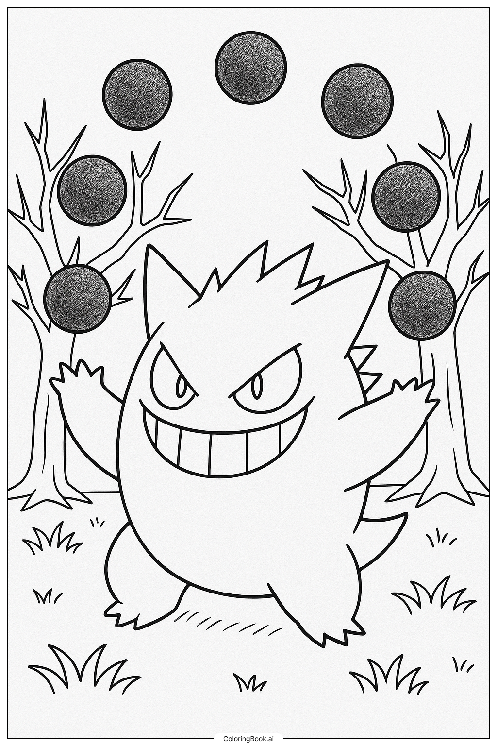  Page de coloriage Gengar jonglant avec des boules d'ombre 