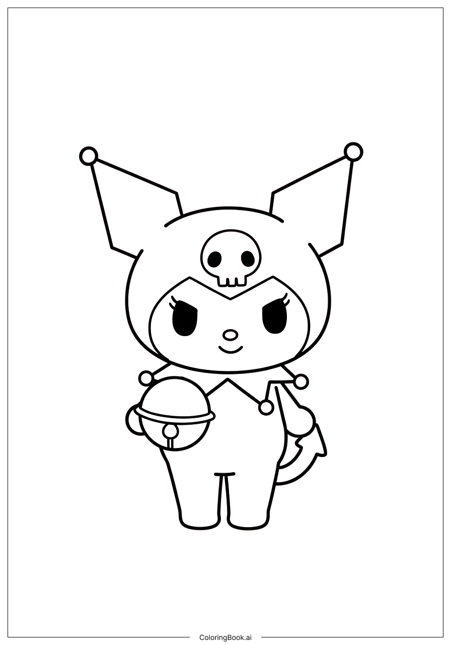  Page de coloriage Kuromi Agitant Une Cloche de Fête 