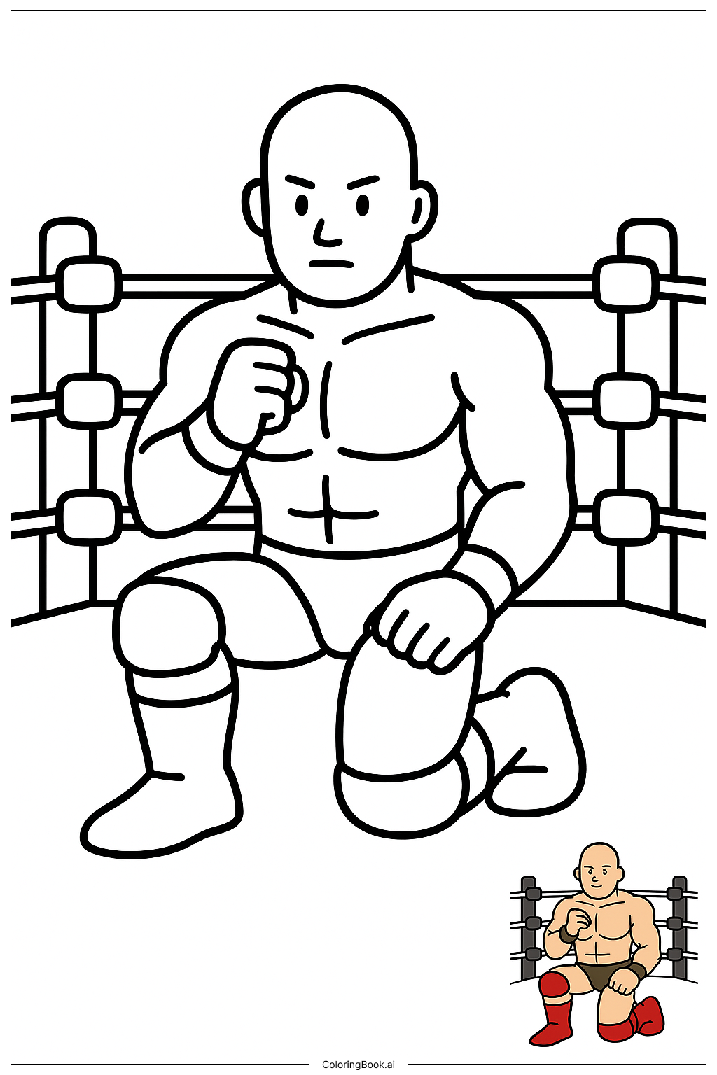 WWE摔跤手跪在擂台上填色页