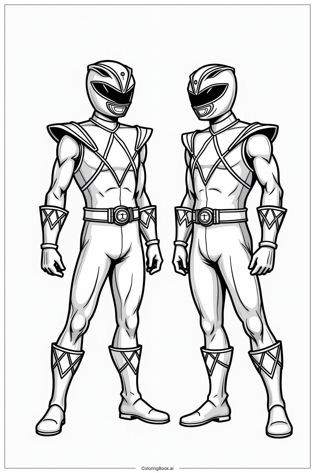  Pink Power Ranger And Blue Power Ranger Together Coloring Page 