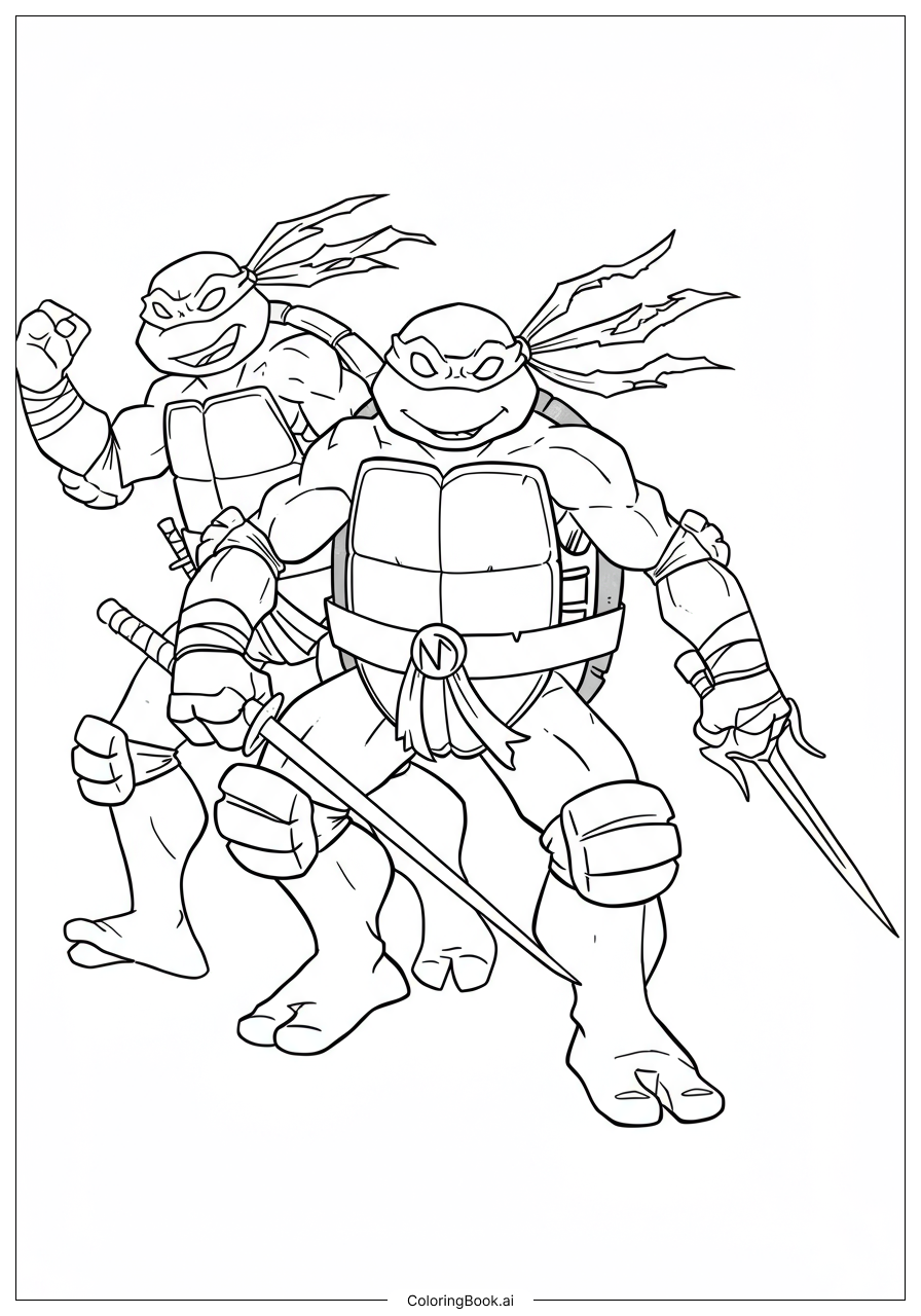  Page de coloriage Pose d'action de groupe des Tortues Ninja Mutantes 