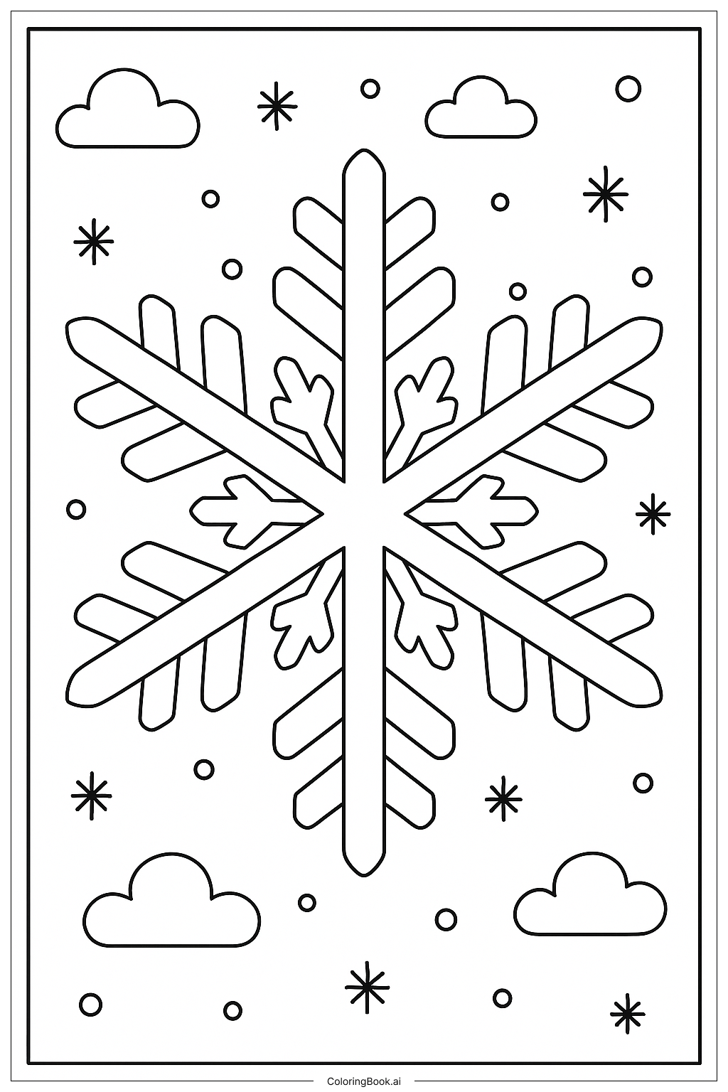  Symmetrical Snowflake Design Coloring Page 