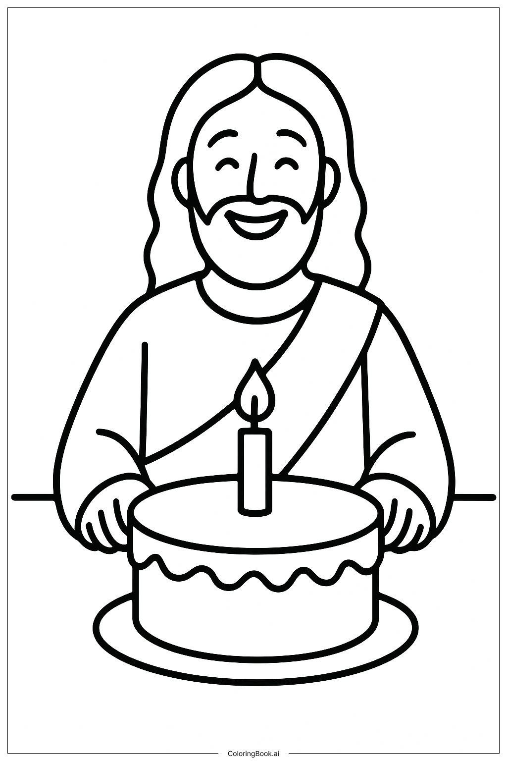  Página para colorear de Feliz cumpleaños Jesús con un pastel 