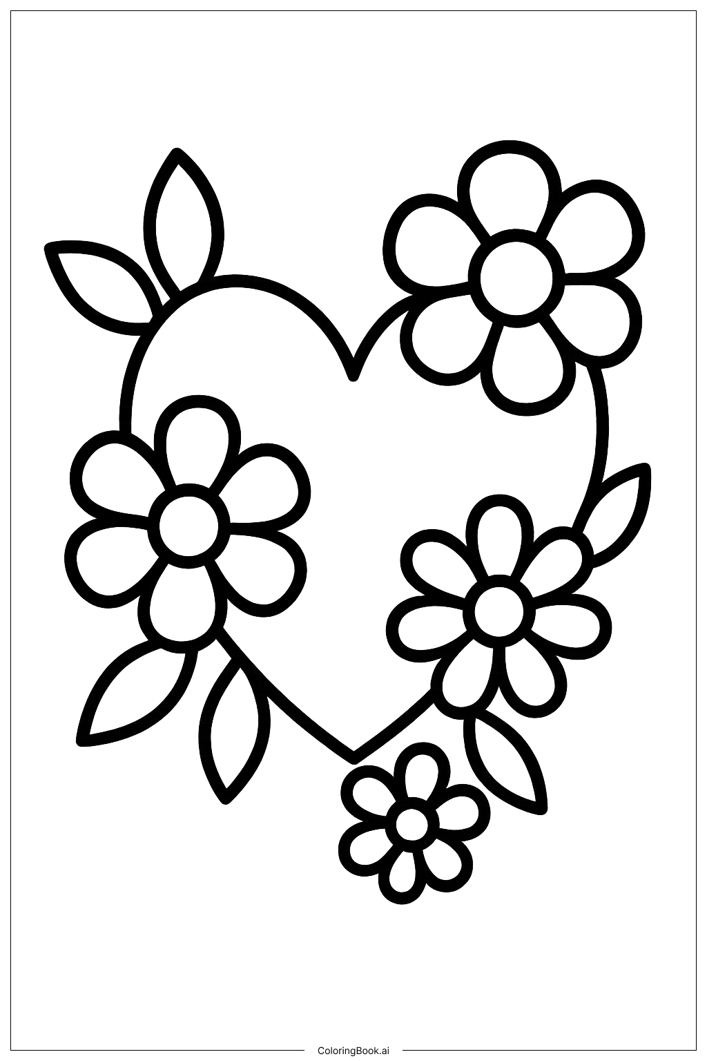  花のある大きな結婚式のハートの塗り絵ページ 