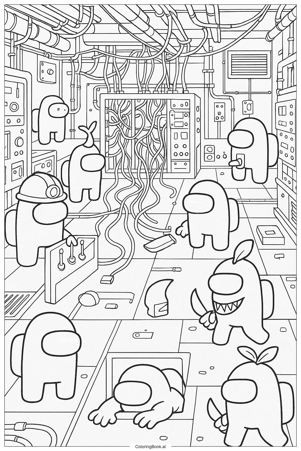  Complex Among Us Scene In Electrical Coloring Page 