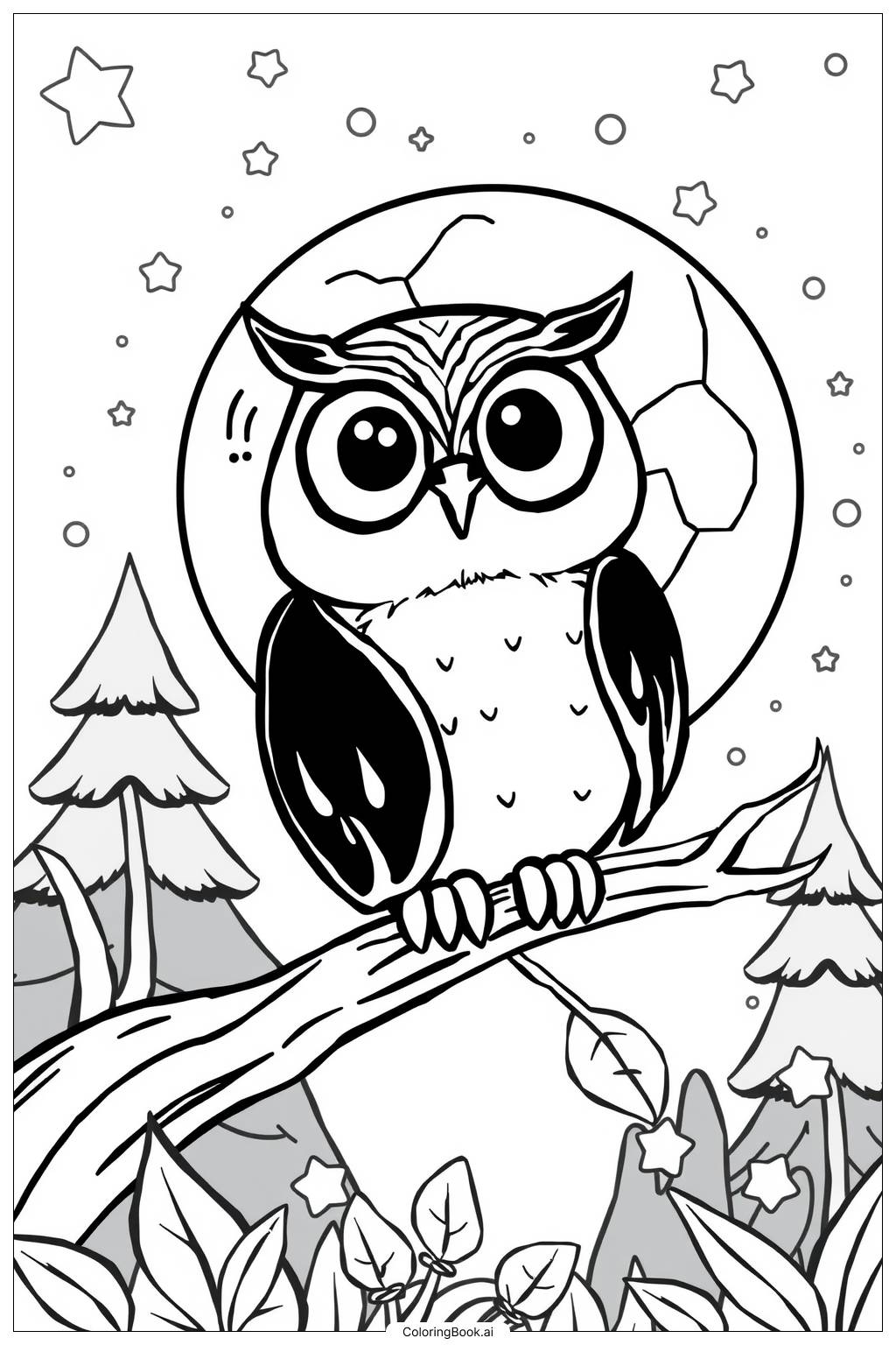  Owl in Enchanted Forest Coloring Page 