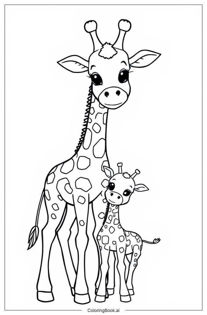  Giraffe Mother and Child2 Coloring Page 