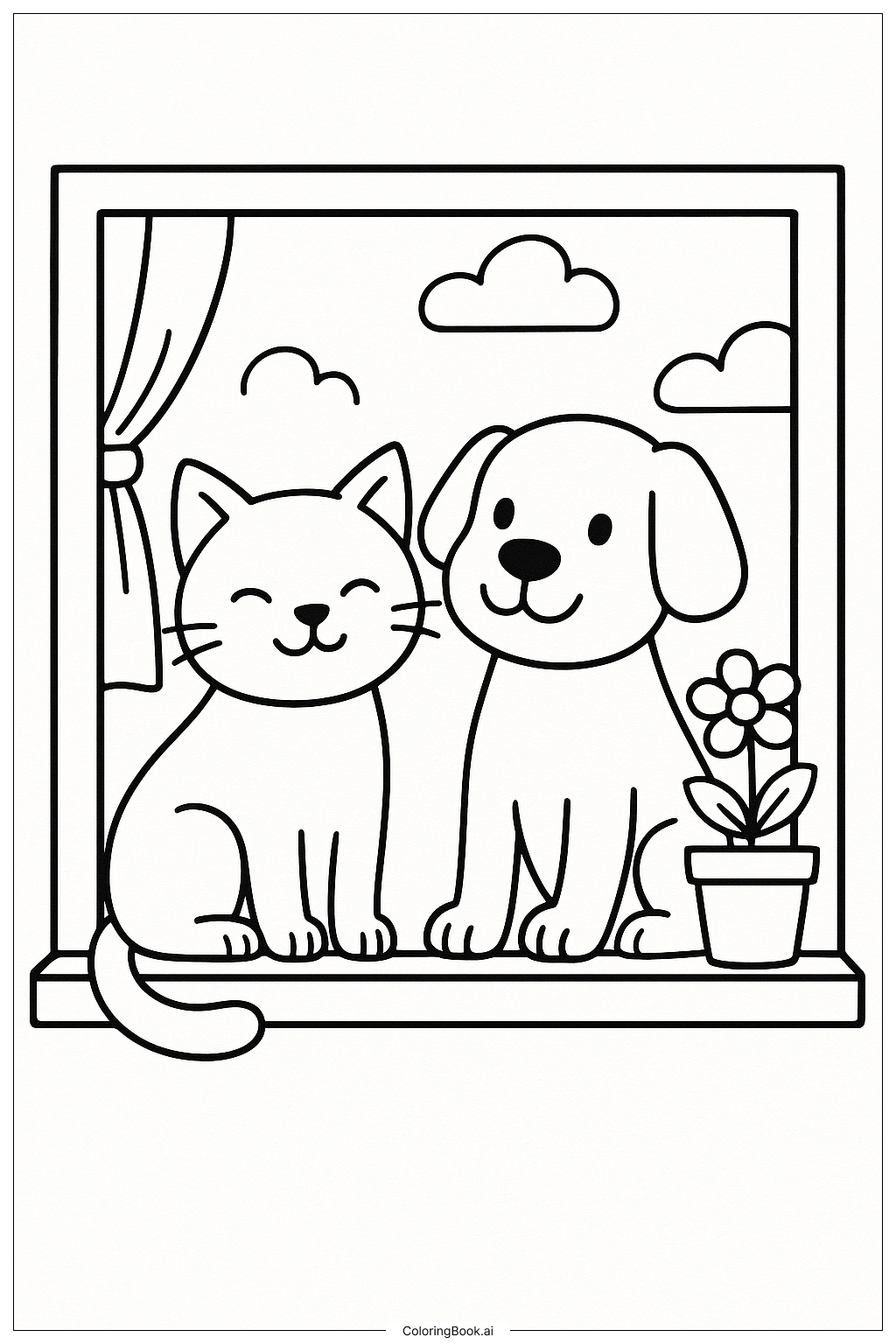 Cozy Friends Looking Through A Window Coloring Page