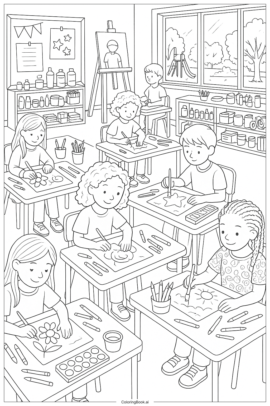  Page de coloriage Premier jour de cours d'art 