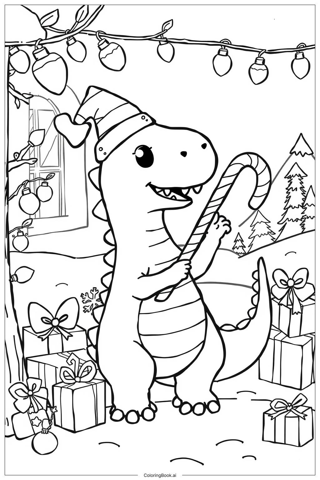  Página para colorir de Festa de Natal do Dinossauro 