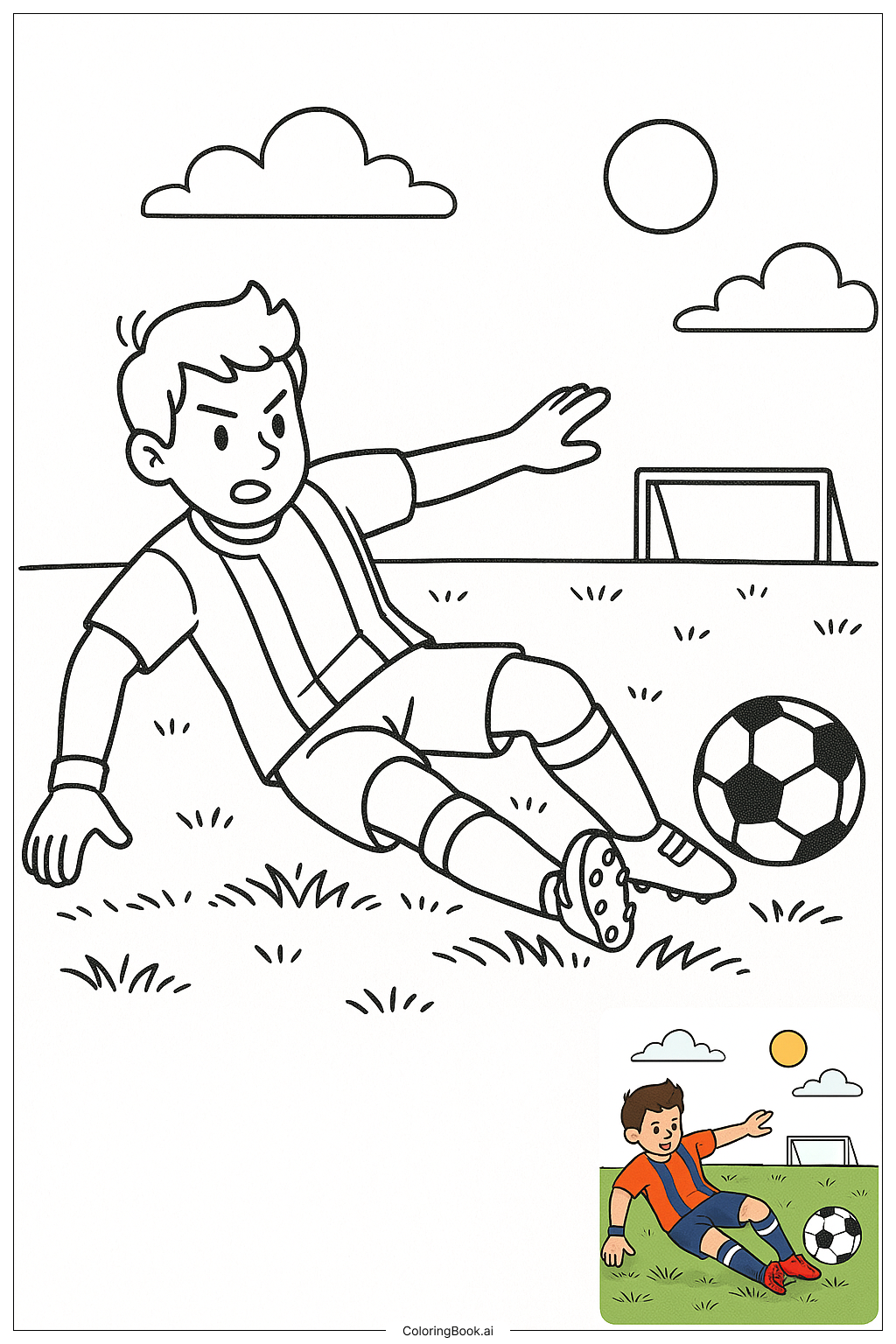  Page de coloriage Joueur de football glissant en tacle 