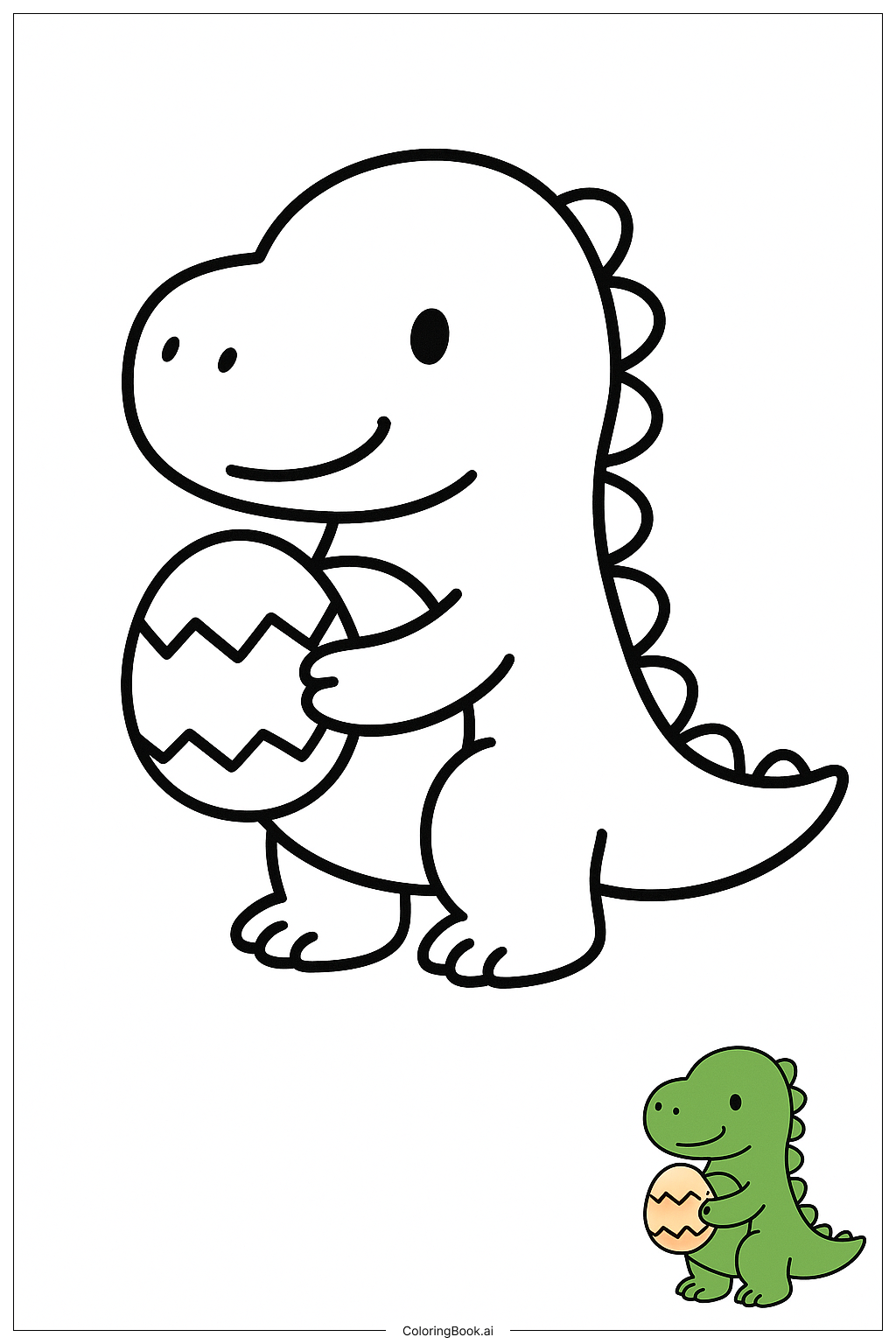  Page de coloriage Dinosaur Trouvant un Oeuf Perdu 