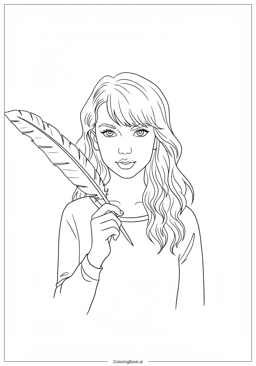  Taylor Swift Holding Feather Quill Pen填色页 
