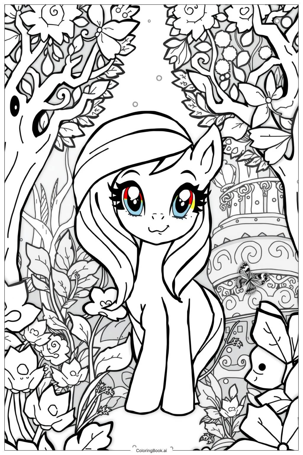  Page de coloriage Mon petit poney Sunset Shimmer dans une forêt magique-2 