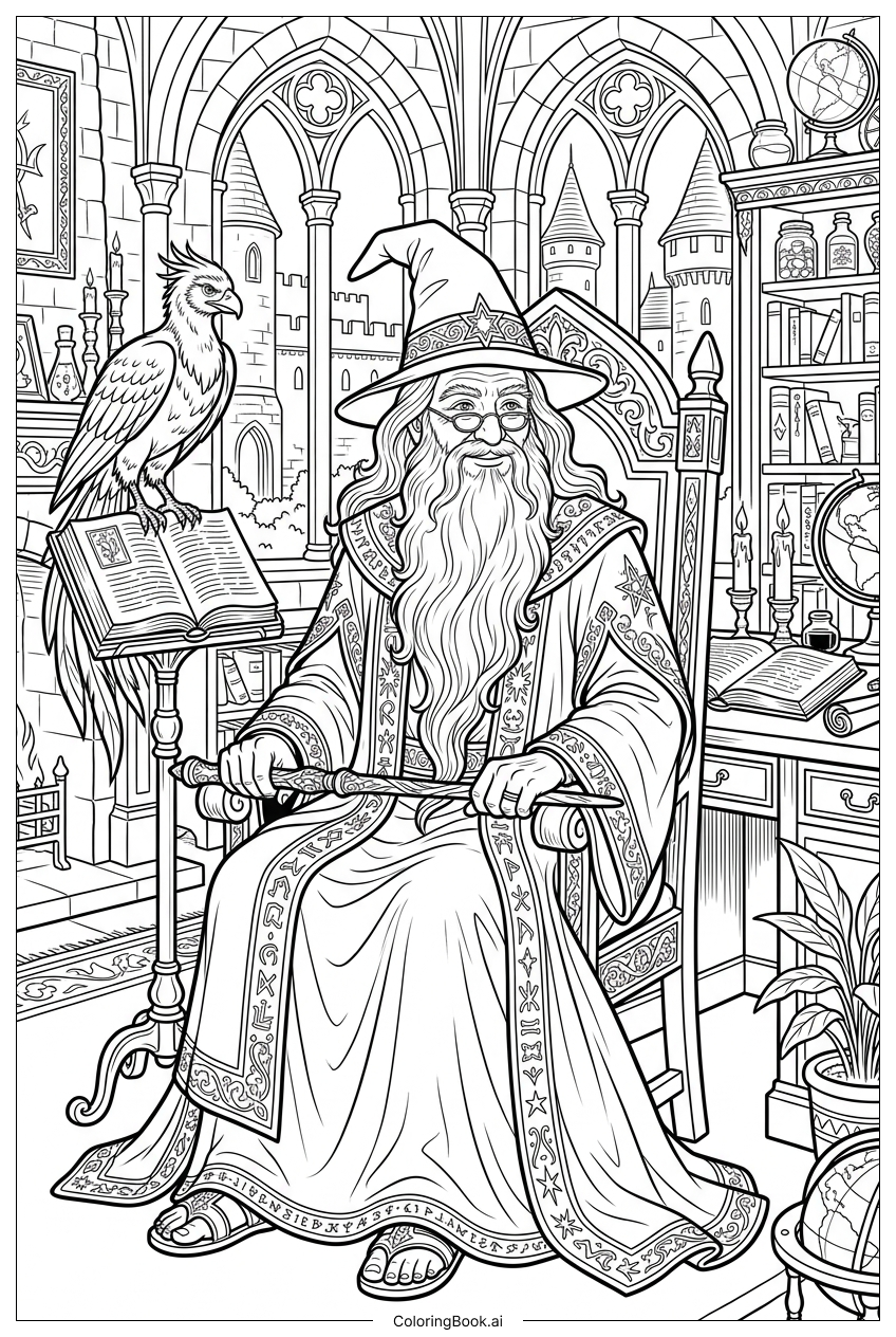 Harry Potter receiving counsel in headmaster office Coloring Page
