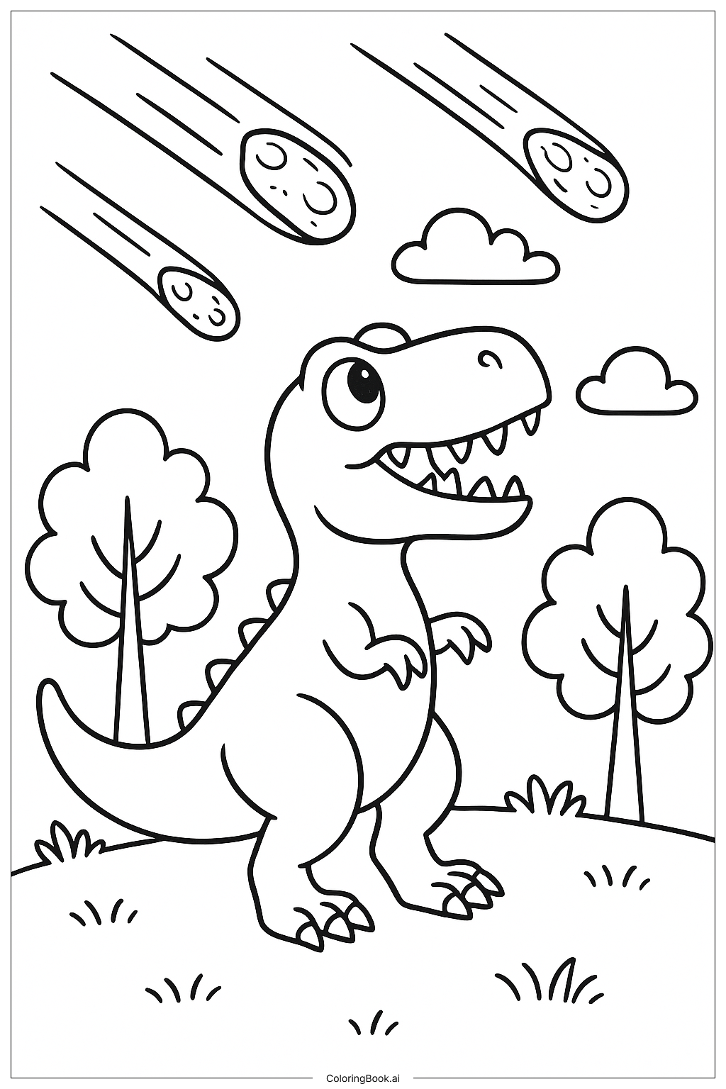  Página para colorir de T-Rex Observando Uma Chuva de Meteoros 