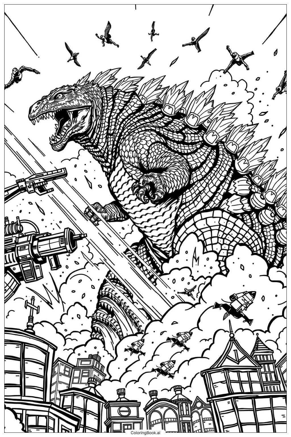  Página para colorear de batalla de monstruos de godzilla 