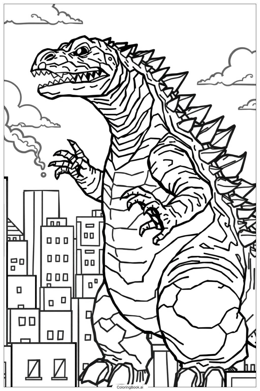  Página para colorear de shin godzilla ataque en la ciudad 