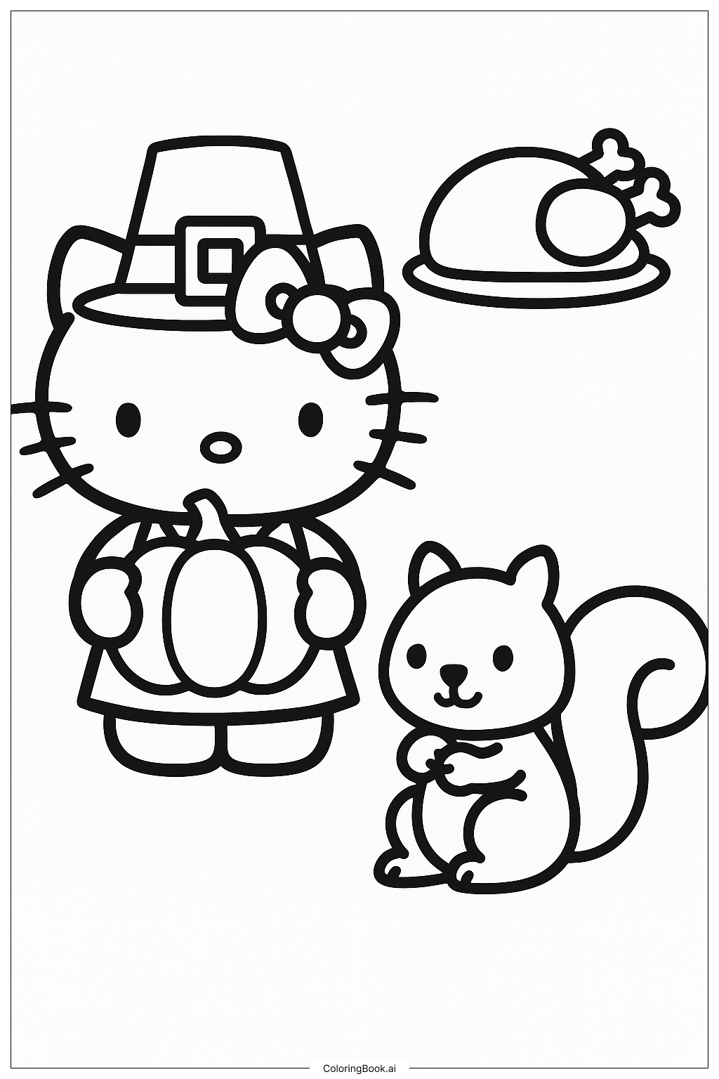  Hello Kitty Erntedankfest mit einem freundlichen Eichhörnchen Ausmalseite 
