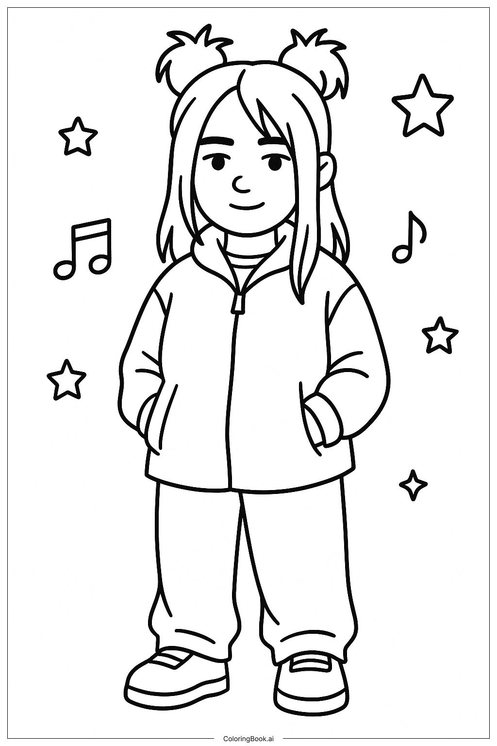 Billie Eilish 身穿綠色服裝著色頁