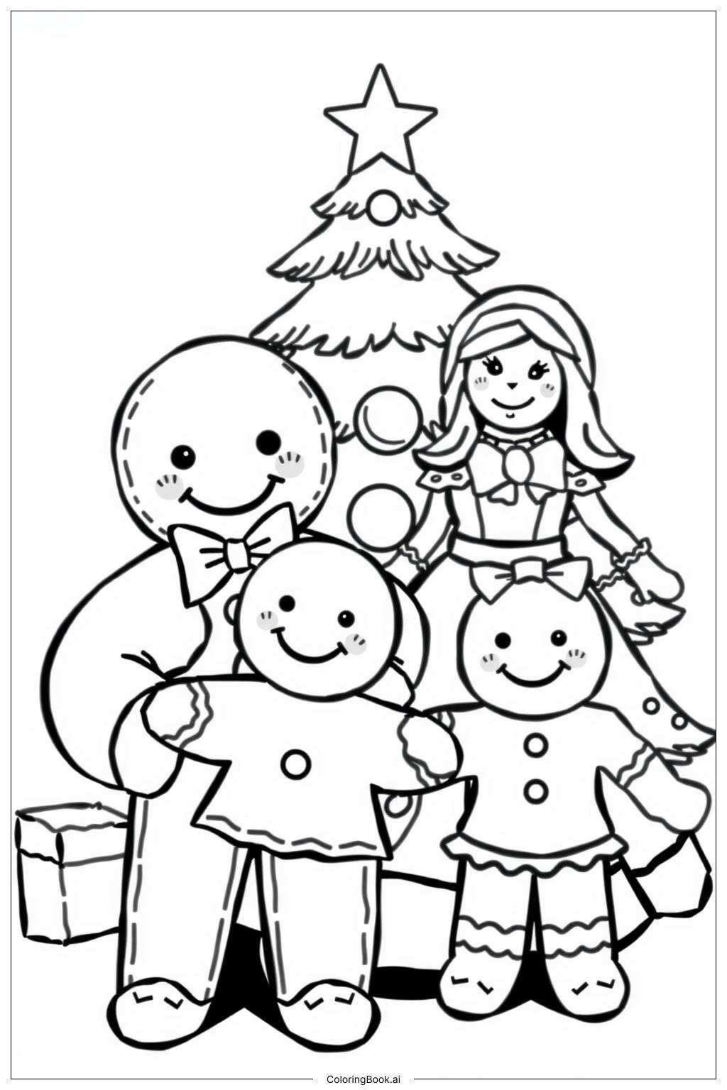  Página para colorear de Imagen de la familia de jengibre en Navidad 