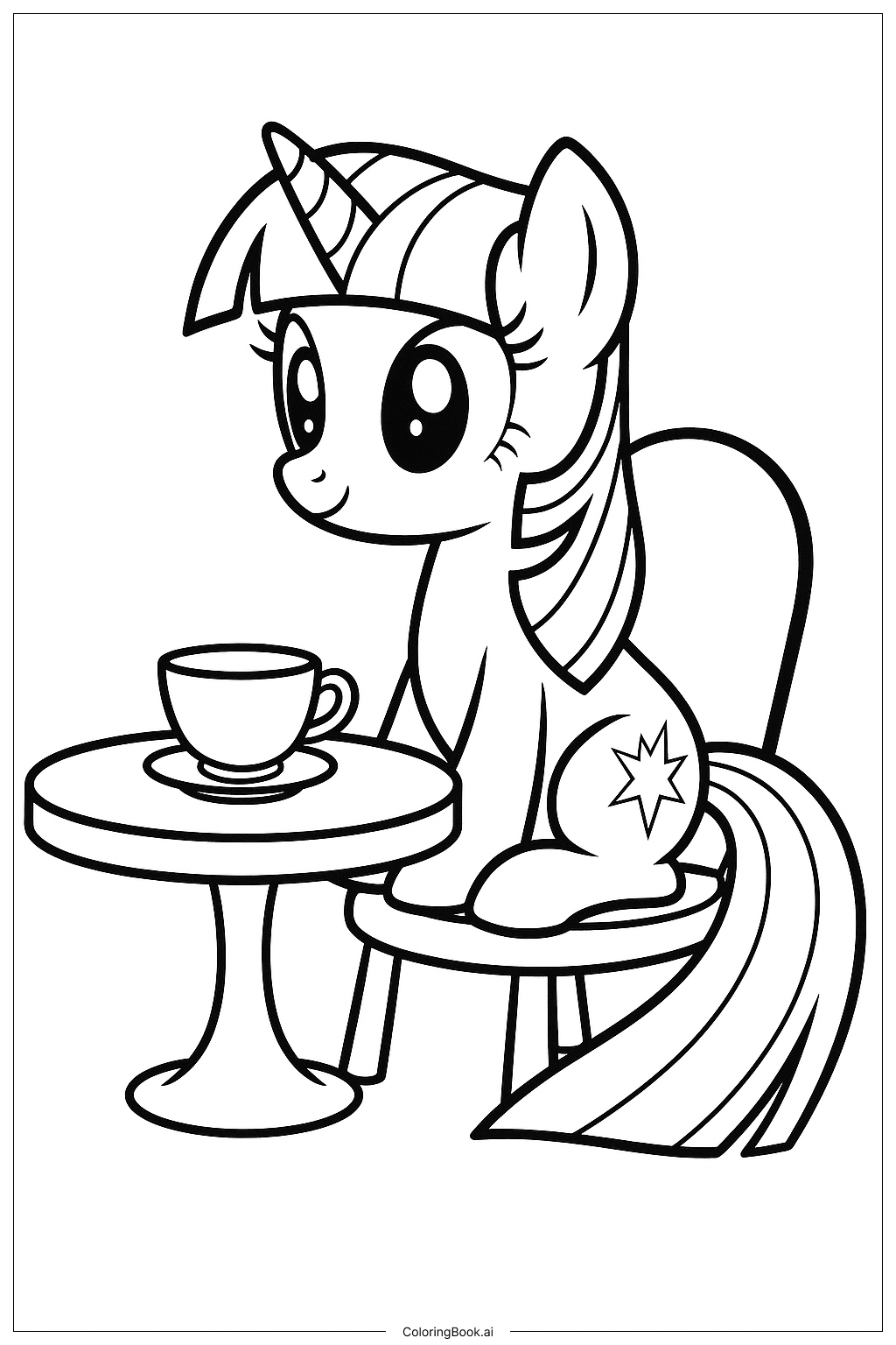  Page de coloriage Twilight Sparkle organisant une fête du thé 