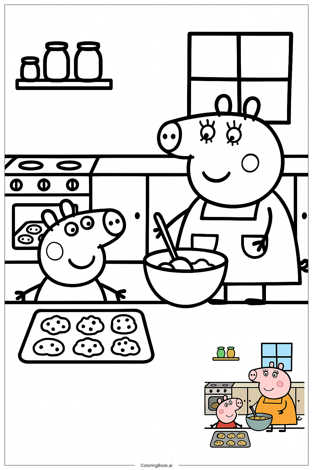  페파 Pig 엄마 Pig와 함께 쿠키 굽기 색칠공부 페이지 