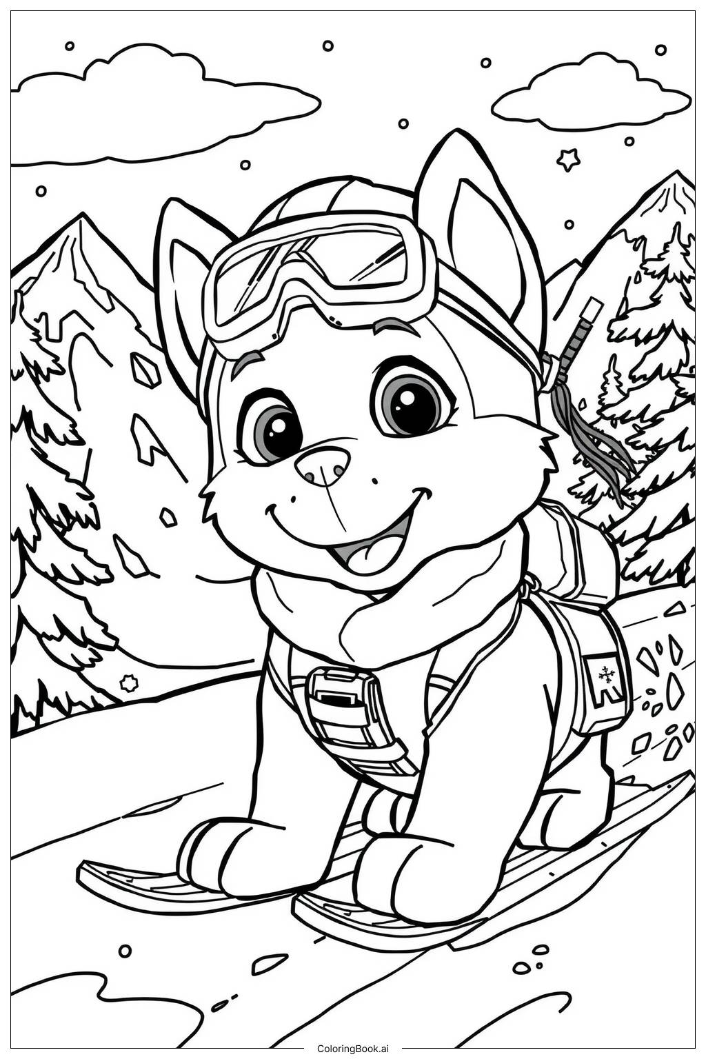  Página para colorear de Everest Paw Patrol en la nieve 