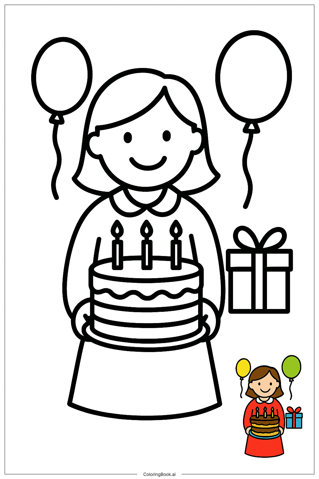  Happy Birthday Mom Holding Cake Coloring Page 