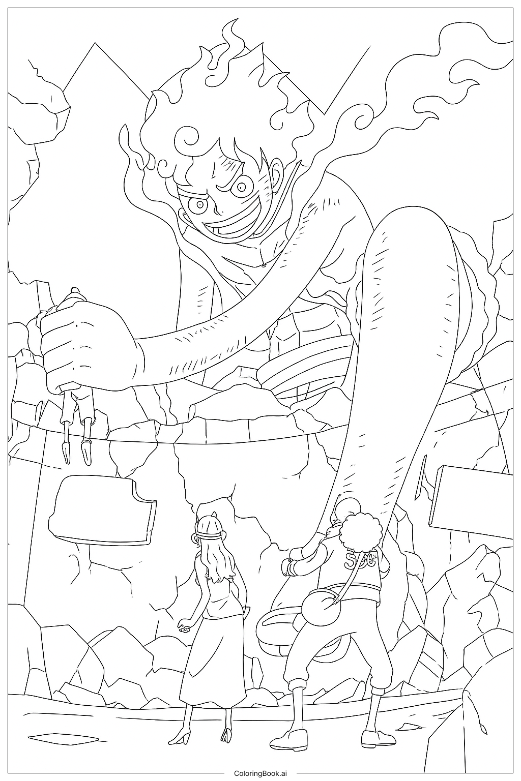  ルフィ ギア5 ゴムゴムのギガントを使うの塗り絵ページ 